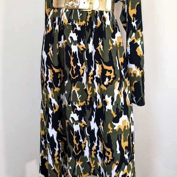 "Ashley Stewart" Camo Drapey Cowl Neck Bodycon Asymmetric Army Fatique Dress - Picture 14 of 15